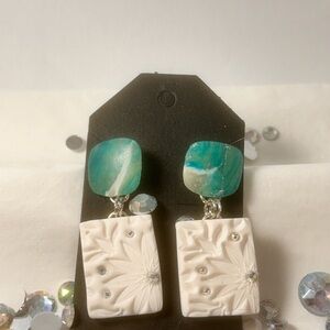 Modern Blue and White Geometric Earrings